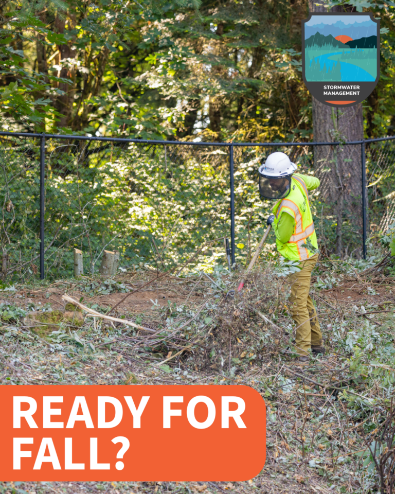 Ready for Fall graphic showing a worker doing stormwater maintenance
